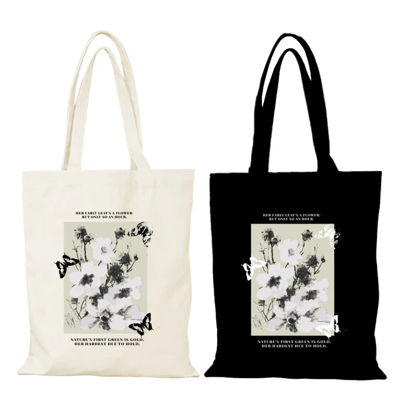 sac provisions toile fleurs décontracté poignées tote bag shopping femmes graphique