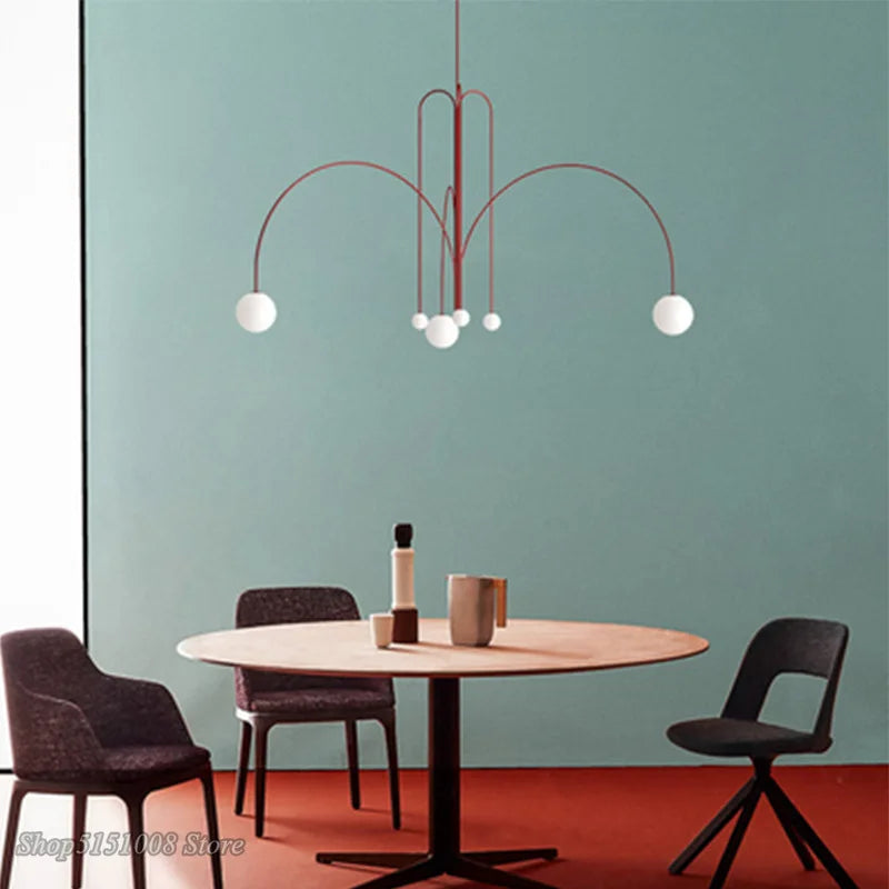 suspension lumineuse moderne rouge blanc sphères translucides chambre salon étude scandinave