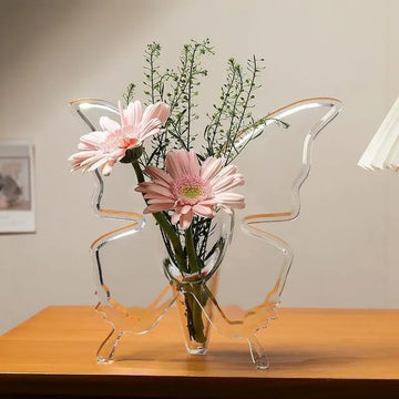 vase fleurs papillon transparent moderne décoration maison étagère rose lisse brillant