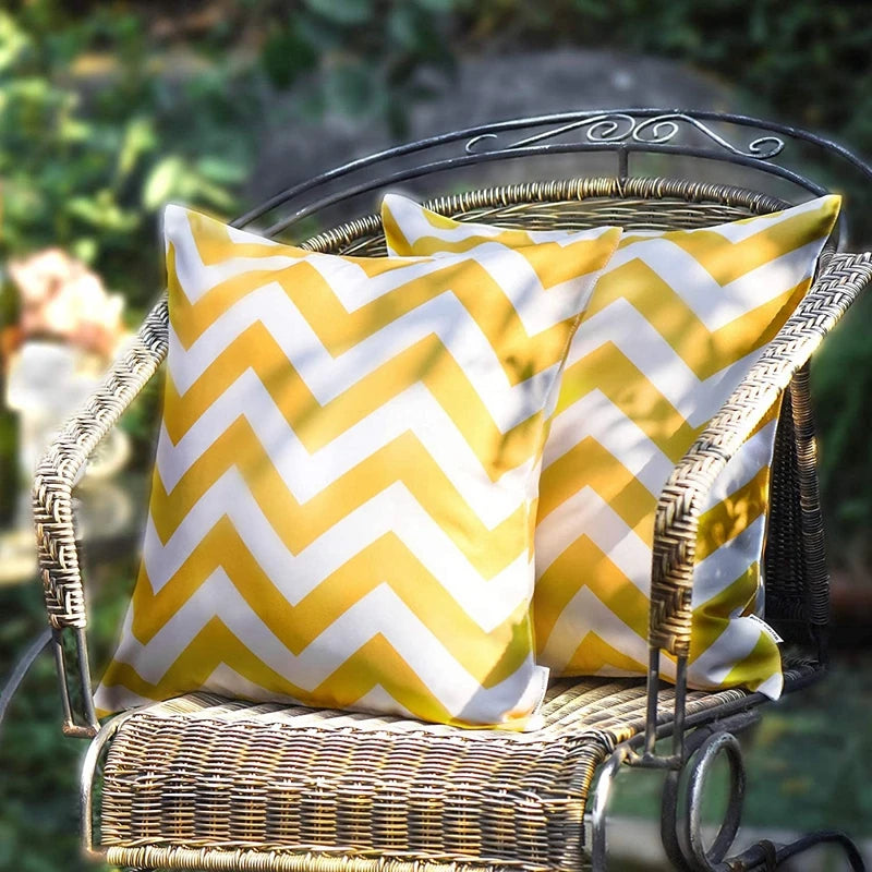 housse coussin imperméable polyester rayures horizontales bleu marine blanc jaune moderne amovible lavableextérieur chambreôtelôtel