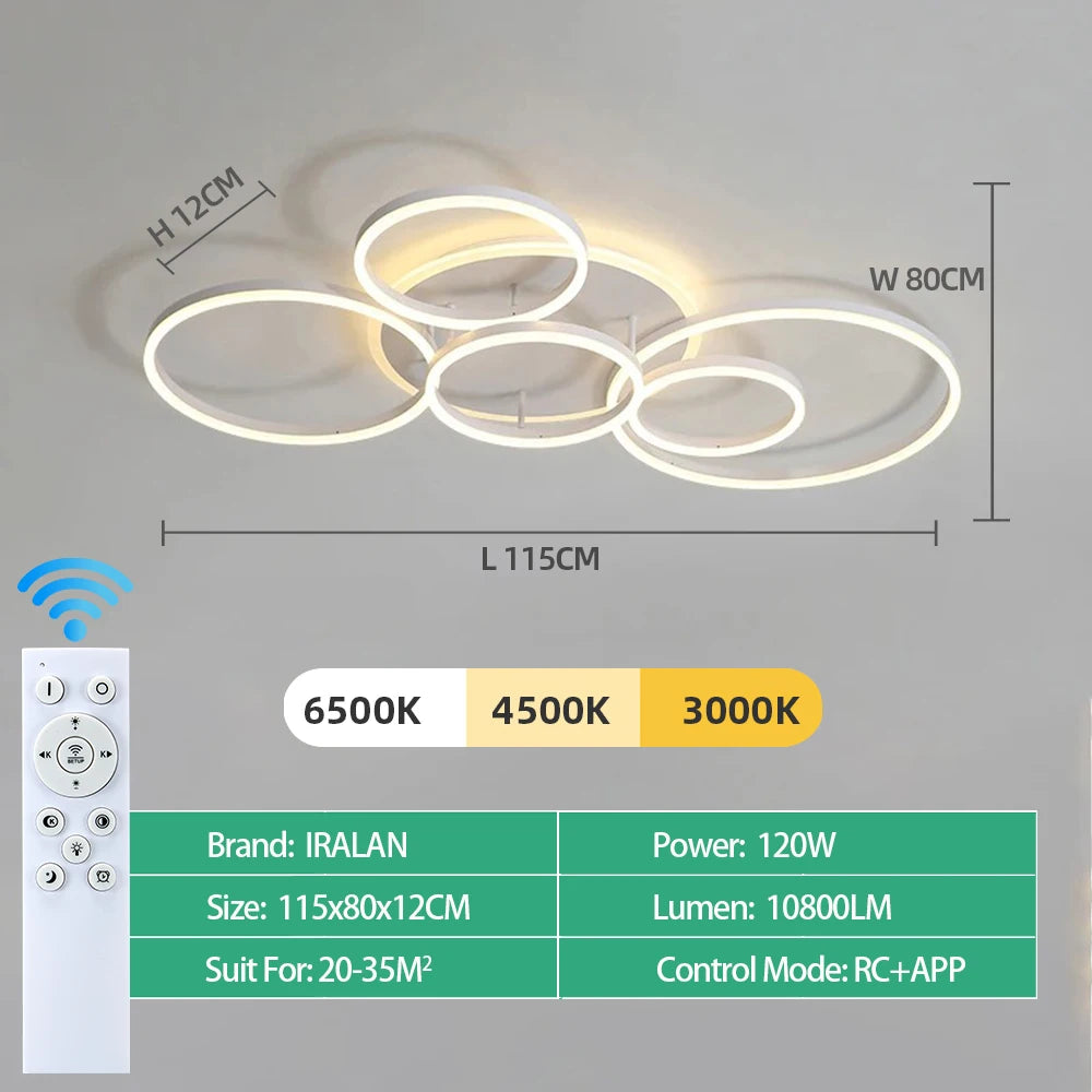 lampe moderne anneaux blanc or télécommande éclairage led minimaliste facile flux lumineux variable