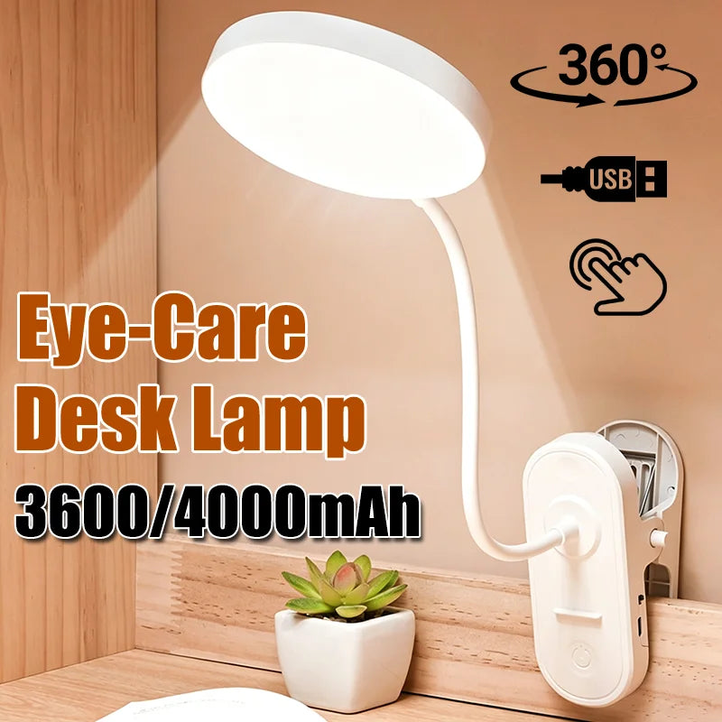 lampe clip rechargeable usb 3600mah blanc moderne tactile led variable étude chambre