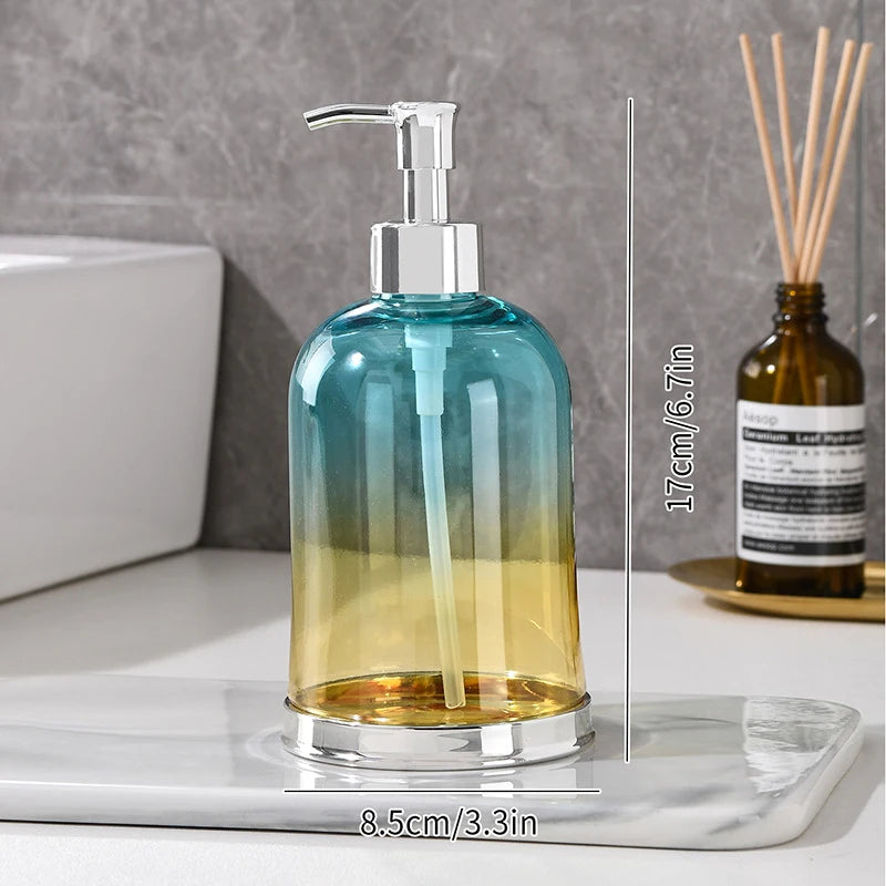 distributeur savon liquide transparent texturé moderne élégant noir bleu rose jaune pompe base dorée