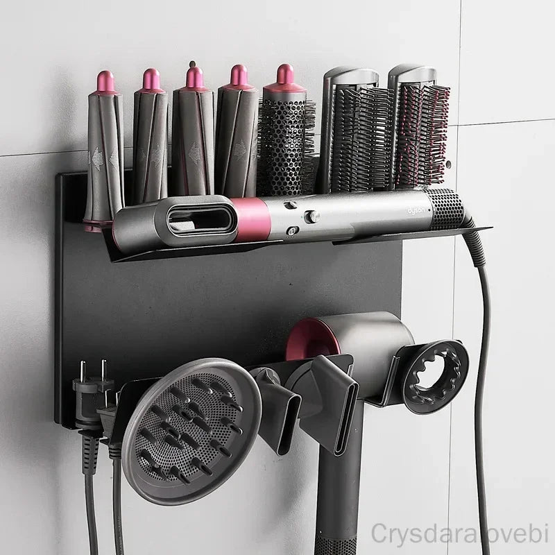 rangements aspirateur cheveux noir rose texturé moderne adhésif brosse diffuseur capillaire stockage salon chambre