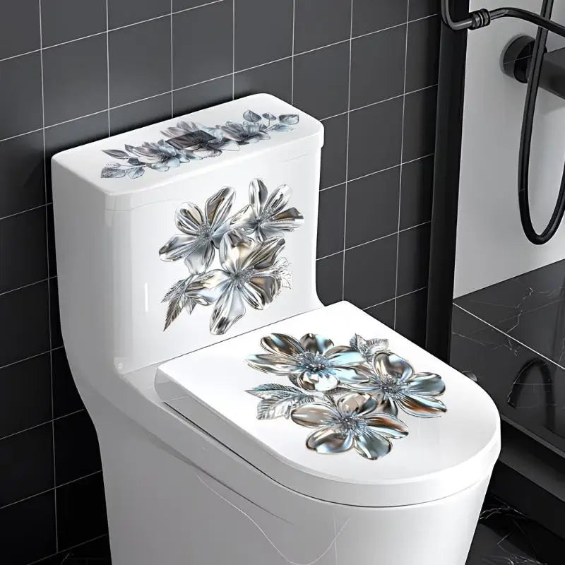 cache wc adhésif moderne fleurs colorées tulipes roses pivoines blanc amovible salle bain décoration