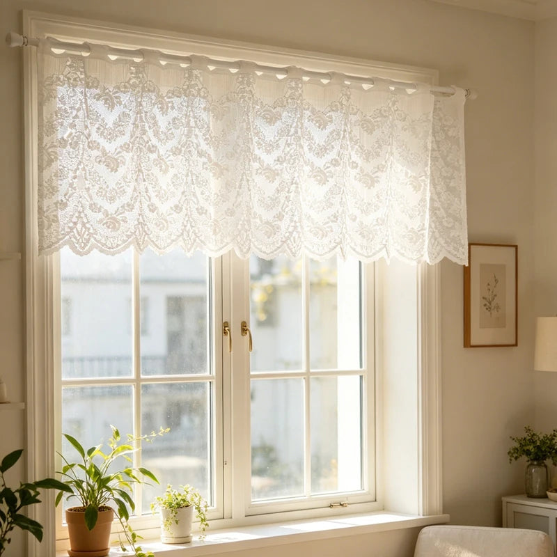 rideau blanc dentelle classique translucide ondulé 153x46cm cuisine décoration maison fenêtre