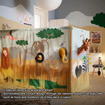 rideaux enfant safari motifs animaux savane opaques attaches métal décoration chambre verte beige