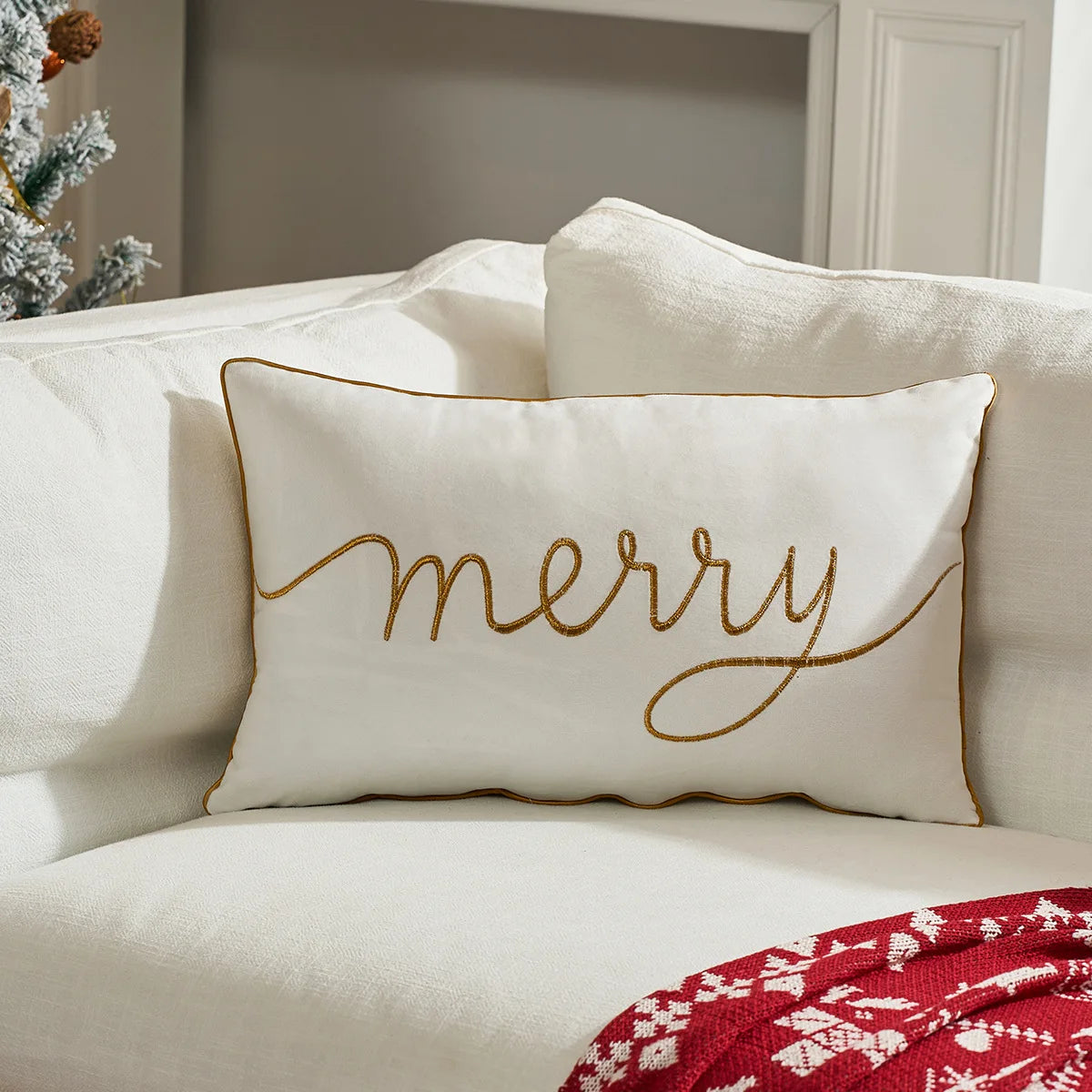 housse coussin brodée lettres noël velours polyester 30x50cm festive decoration voiture