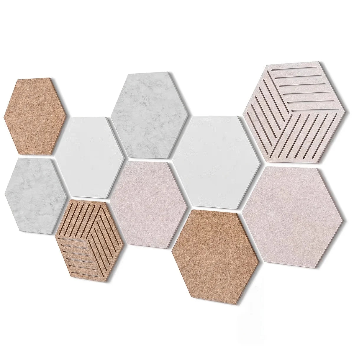 tableau d'affichage hexagonal feutre texturé gris beige rose marron clair moderne épingles DIY