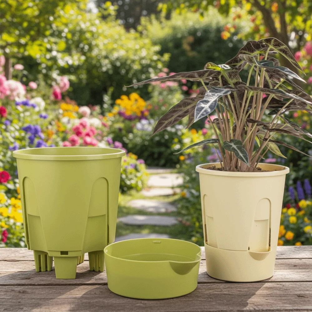 pot plante hydroponique plastique auto arrosage transparent moderne blanc vert beige grand réservoir