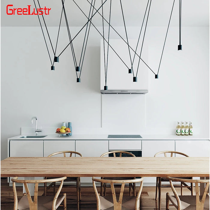 suspension lumineuse moderne noir lignes géométriques ampoules halogènes autonome certifié ul ccc