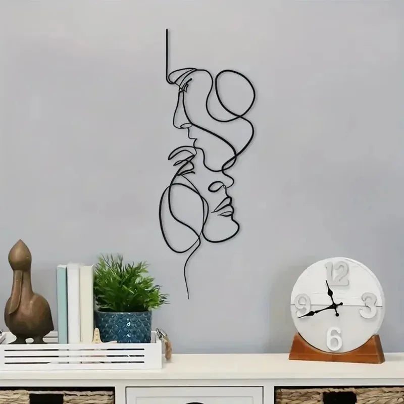 Sculpture murale abstraite minimaliste noire ligne continue contemporaine maison moderne