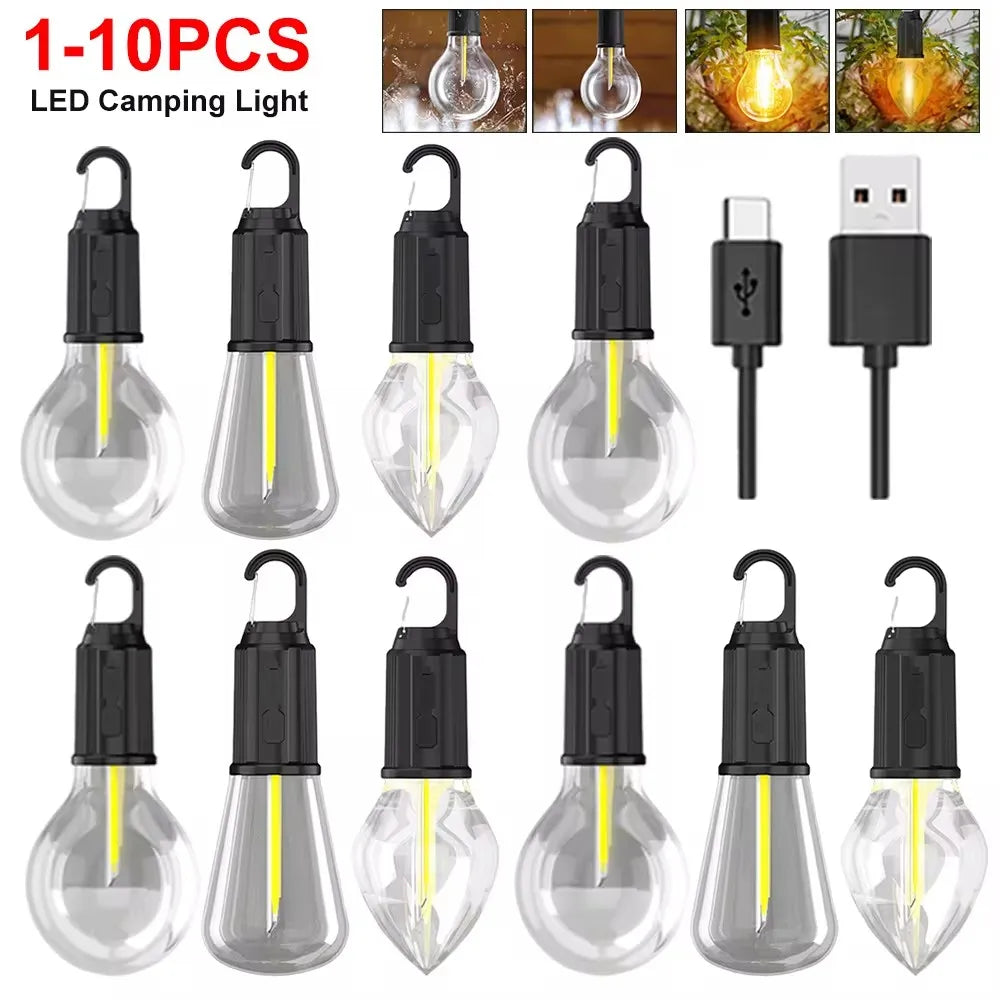 lampe camping led transparente jaune filament blanc vintage rechargeable portable