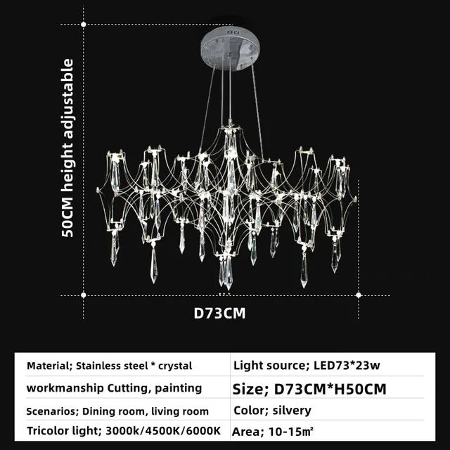 lustre moderne or cristaux transparents branches stylisées salon chambre principale