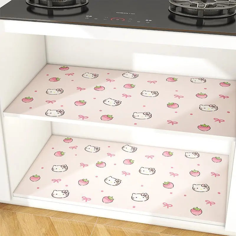 tapis protection meubles hello kitty dessins coeurs étoiles gâteaux adhésif beige clair 300x45cm résistant