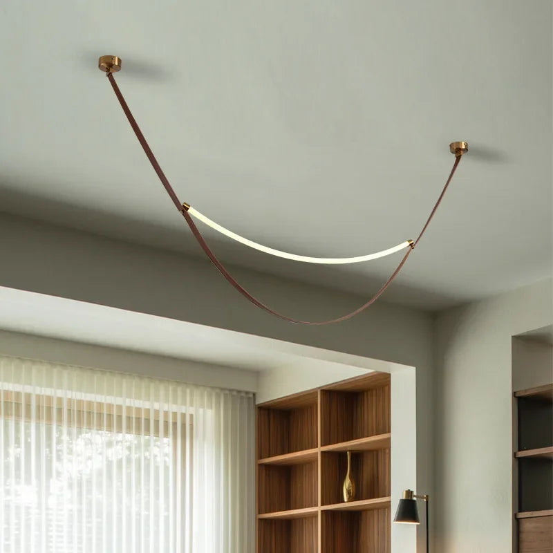 suspension lumineuse moderne marron clair blanc clips dorés 100cm 120cm 150cm 170cm lumière froide