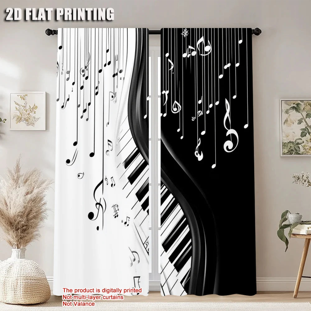 rideau noir blanc notes musicales piano moderne graphique décoration mur opaque polyester pièces