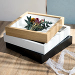 cadres profonds bois clair fleurs séchées coquillages vitre transparente rustique minimaliste