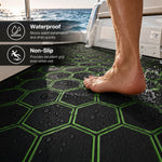 tapis sol mousse eva hexagon noir vert moderne antidérapant adhésif camping surf
