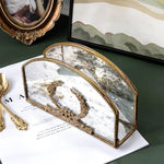 rangement serviettes vintage métal verre motifs végétaux effet patiné or blanc