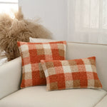 housses coussin orange beige carreaux rustiques plaids décoratifs polyester respectueux environnement farmhouse