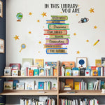 sticker mural décoration bibliothèque livres colorés adhésif durable enfant ludique