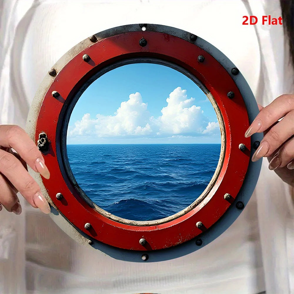 décoration murale porthole vintage rouge gris cadre rivets 20cm occasion anniversaire noël mariage