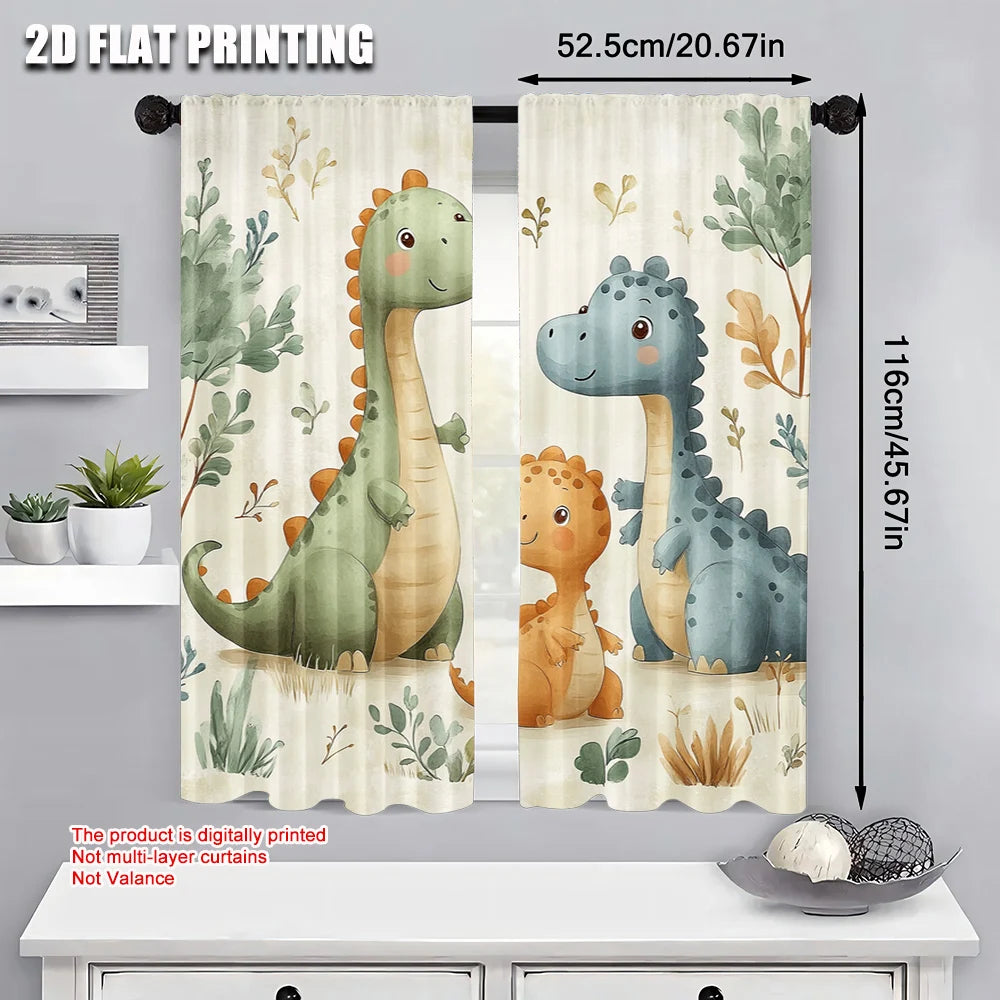 rideau dinosaures illustration cartoon 100 polyester beige vert bleu orange marron opaque classique français