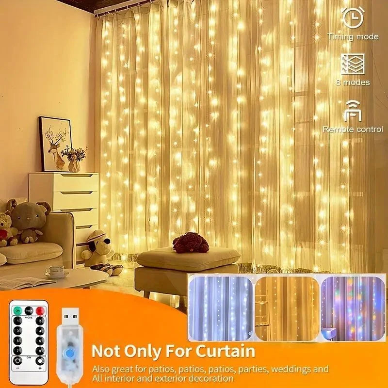 rideau lumineux led décoration noël mariage fête intérieur blanc chaud multicolore usb télécommande
