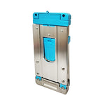 support téléphone pliable métal moderne bleu noir rose argenté clips roulettes