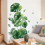 sticker mural moderne feuilles tropicales grandes tailles décoration maison autocollant vert blanc 3d removable