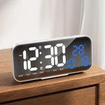 horloge numérique moderne écran led noir bleu blanc réglable luminosité affiche température compteur semaine
