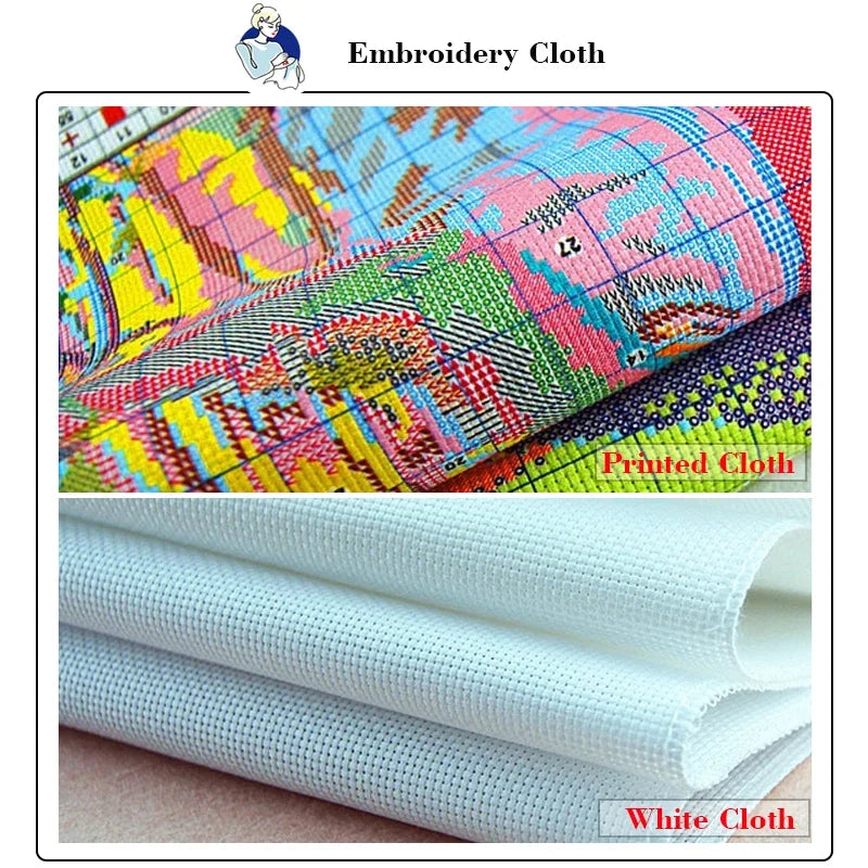 kit broderie paysage maison fleurs cascade moderne multicolore fil aiguille plan imprimée toile coton