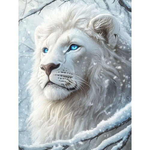 tableau diamants lion blanc peinture acrylique moderne fleurs automnales adultes décoration murale DIY