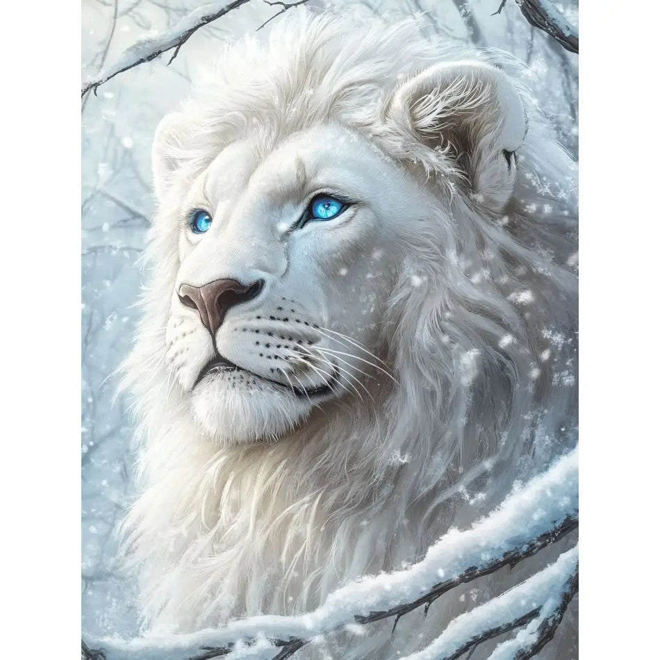 tableau diamants lion blanc peinture acrylique moderne fleurs automnales adultes décoration murale DIY