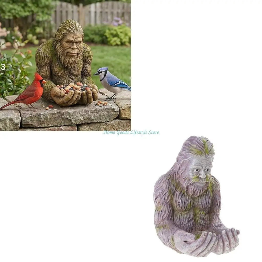 mangeoire oiseaux écureuils sculpture bigfoot gris violet vert mousse détails sculptés crochet suspension naturelijke