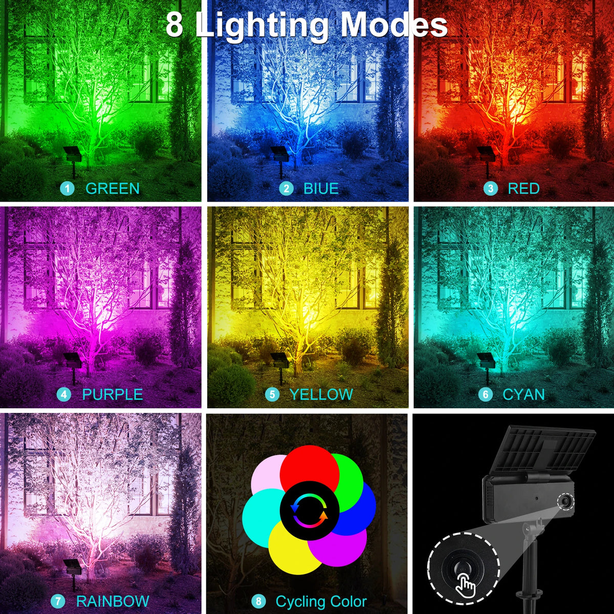 projecteur solaire décoration jardin extérieur led ip65 moderne noir mat mưa bão resistant