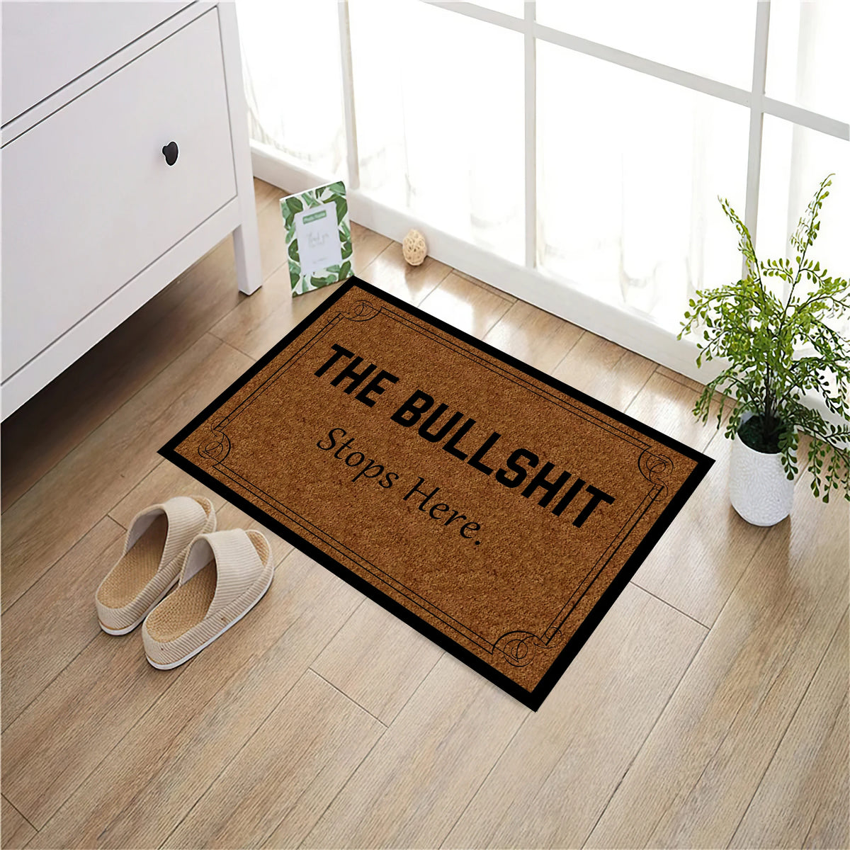 tapis d'entrée caoutchouc antidérapant adhésif protecteur résistant bactéries corrosion marron clair bordure géométrique classique