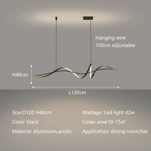 pendentif led noir ondule minimaliste aluminium chambre étude lumière salle manger