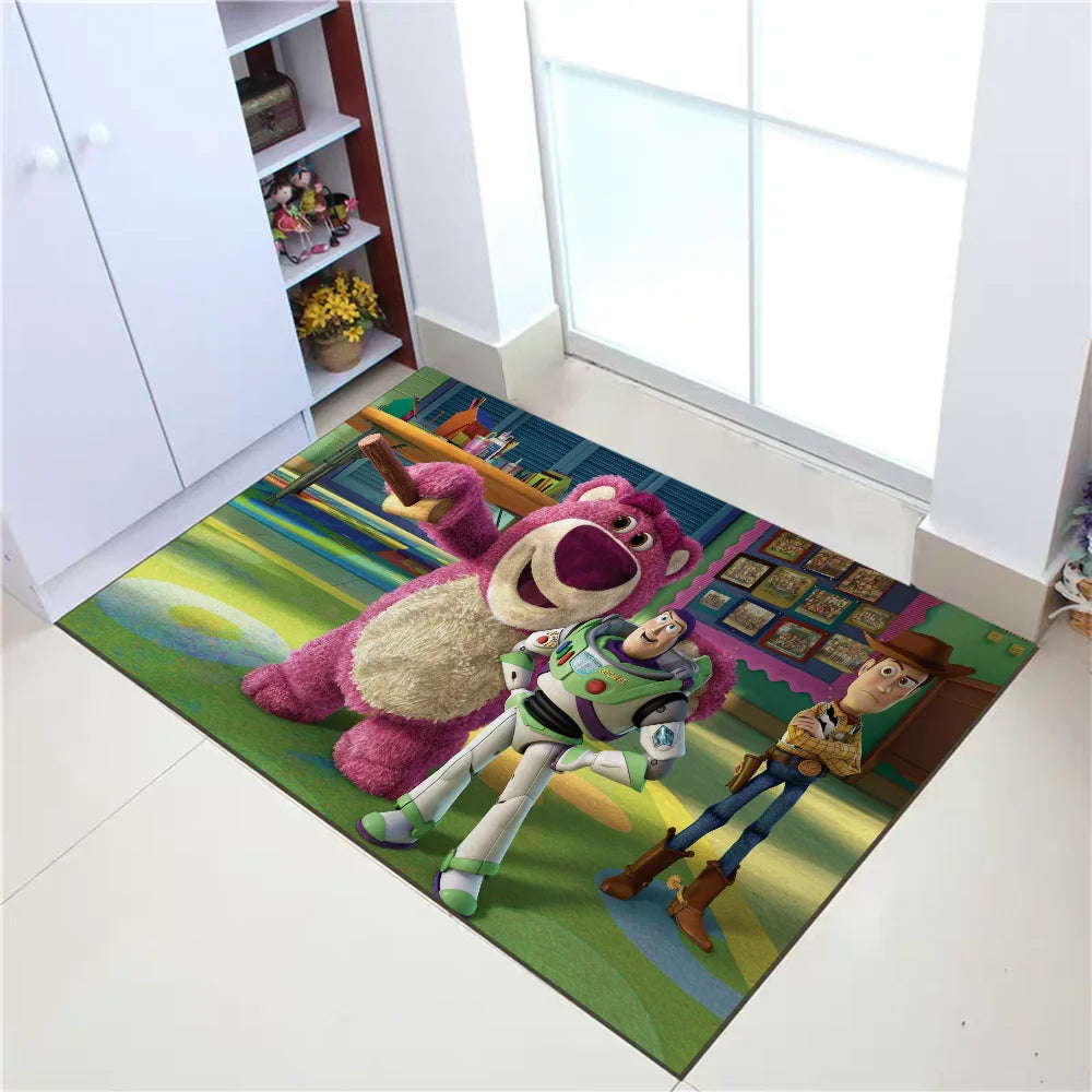 tapis moderne antidérapant personnages animés violet rose rouge vert noir