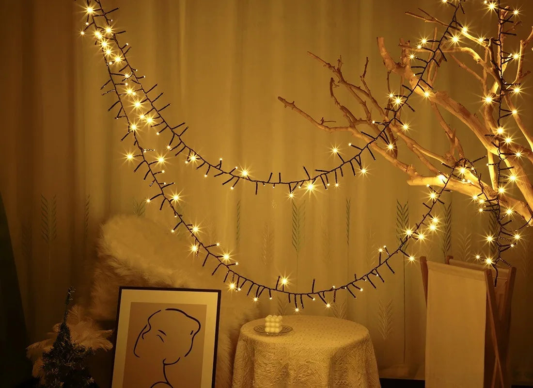 guirlande lumineuse led flexible décoration festive mariage fil noir lumière jaune 100 lumières
