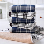 serviette bain coton carreaux bleu blanc rapide absorption 34x76cm minimaliste moderne