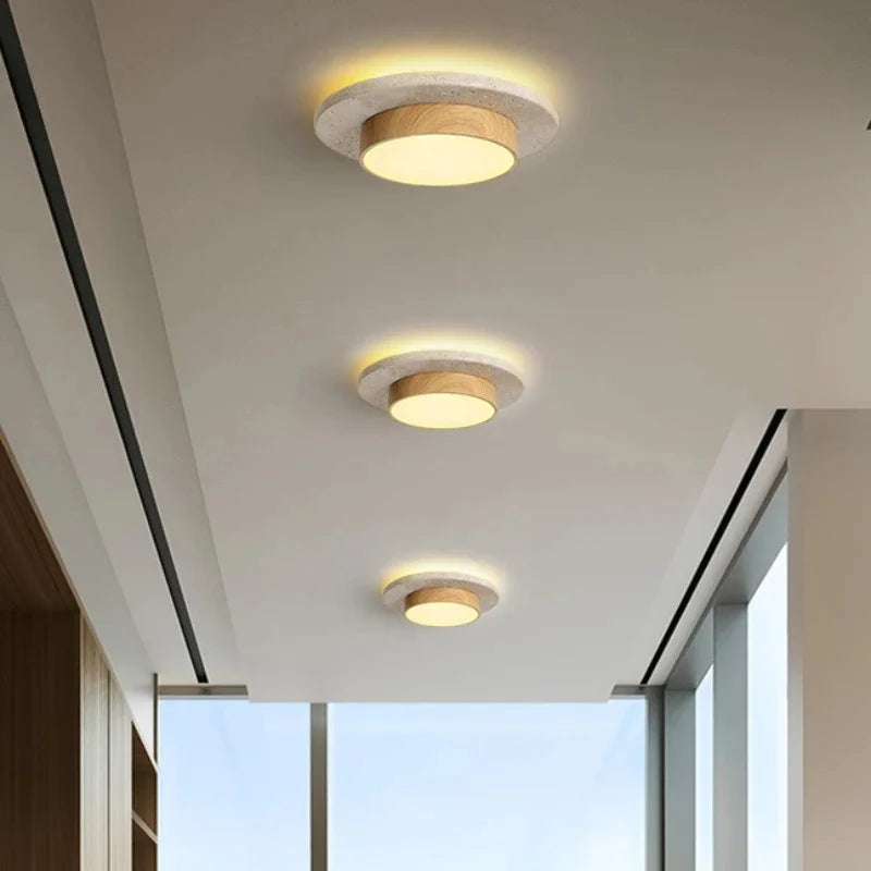 lampe moderne pierre jaune finition bois 12w led 22cm beige brunclair minimalisteintérieuréclairage