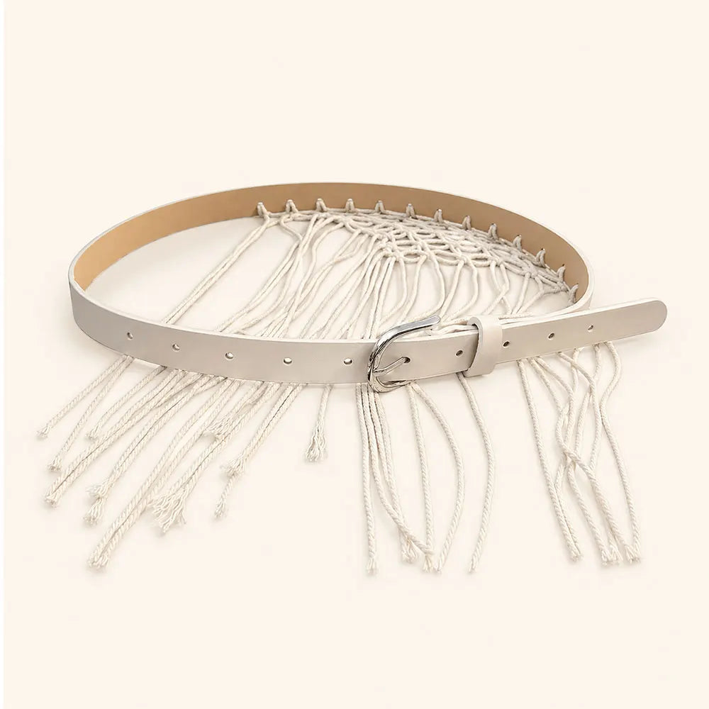 ceinture tissée franges vert olive blanche boho chic femme ACCESSOIRE JUPES MODE ETHNIQUE ANCIENT