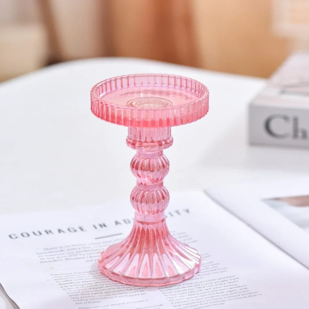 support bougie verre rose vert motif diamant décoration table mariage classique objet déco maison