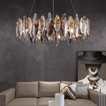 Suspension lumineuse moderne cristal transparent doré facettes géométriques ampoules LED 10 15m²