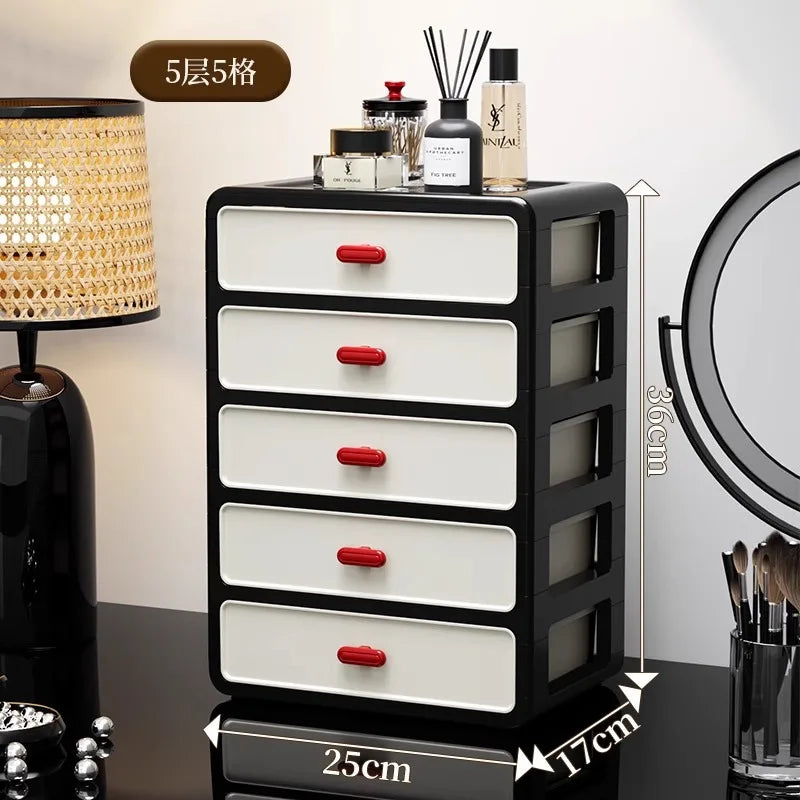 boîte maquillage moderne boîtes rangement noires blanches rouges poignées motifs géométriques
