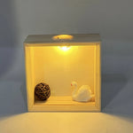 boîte lumineuse transparente moderne bois naturel blanc câble usb 26cm 13cm 6cm