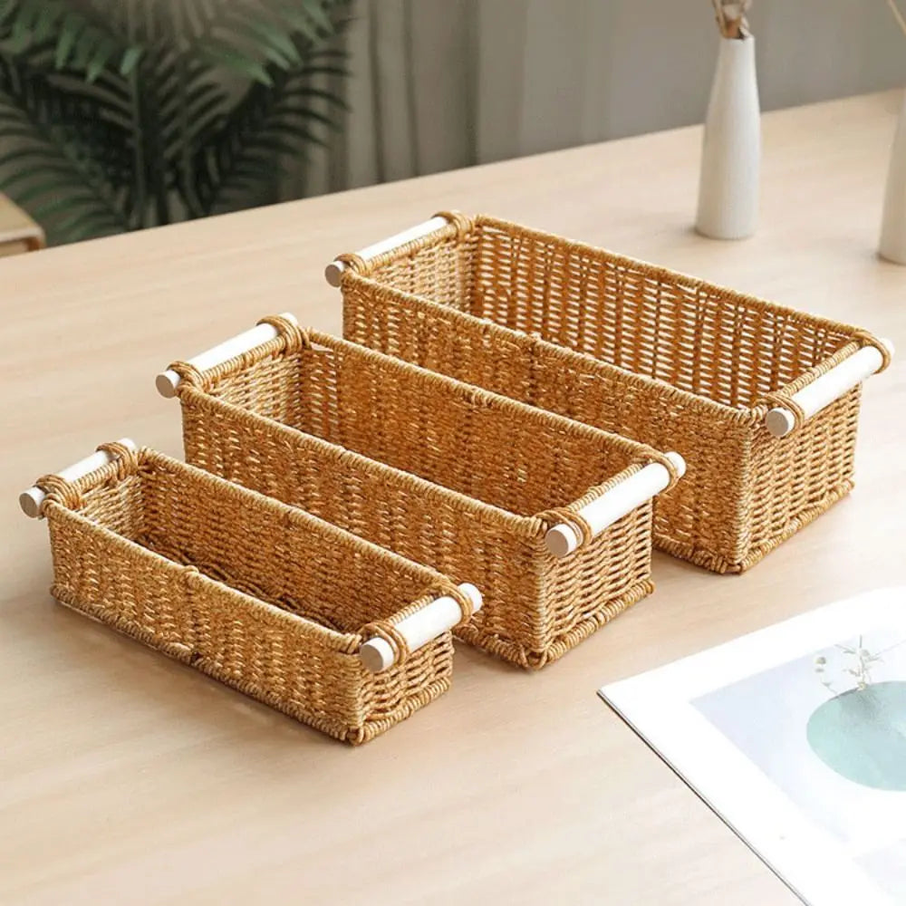 panier rangement tressé bois clair bohème organisation réutilisable respectueux environnement