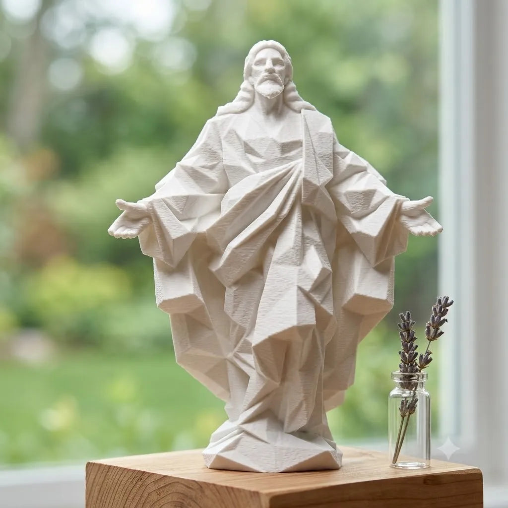 statue jésus christ blanc géométrique moderne ornement religieux artistique table